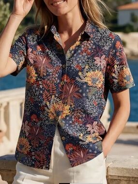 YIUME Quirky Plants Women's Button-Up Shirt — Floral Print